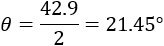 θ=42.9/2=21.45°