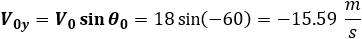 V_0y=V_0  sin⁡〖θ_0 〗=18 sin⁡〖(-60)=-15.59 m/s〗