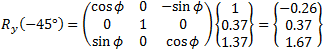 rotation ϕ = 45° about y axis clockwise