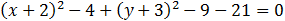 (x+2)^2-4+(y+3)^2-9-21=0