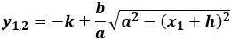 y_(1,2)=-k±b/a √(a^2-(x_1+h)^2 )