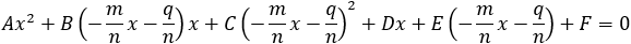 A(-n/m y-d/m)^2+B(-n/m y-d/m)y+Cy^2+D(-n/m y-d/m)+Ey+F=0