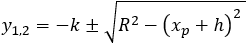 y_1,2=-k±√((x_p+h)^2+h^2-R^2 )