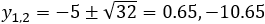 y_1,2=-5±√32=0.65,-10.65