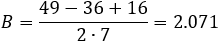 B=(16-36+49)/(2∙7)=2.071