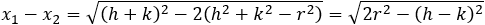 x_1-x_2=√((k-h)^2-2(h^2+k^2-r^2 ) )