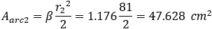 A_arc2=β 〖r_2〗^2/2=1.176 81/2=47.628  〖cm〗^2