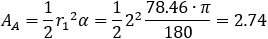 A_A=1/2 〖r_1〗^2 α=1/2 2^2  (78.46∙π)/180=2.74