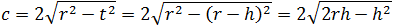 c=2√(r^2-t^2 )=2√(r^2-(r-h)^2 )=2√(2rh-h^2 )