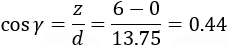 cosγ=z/d=(6-0)/13.75=0.44
