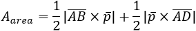 A_area=1/2 |(AB) ̅×p ̅ |+1/2 |p ̅×(AD) ̅ |
